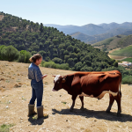 **

A scenic view of Sierra de Grazalema in Andalusia, Spain. A female environmental resource manager is talking with local cattle farmers, discussing sustainable grazing practices with respect for the flora and fauna. Rolling hills, white villages, and grazing livestock in the background. Natural lighting, realistic style.

**